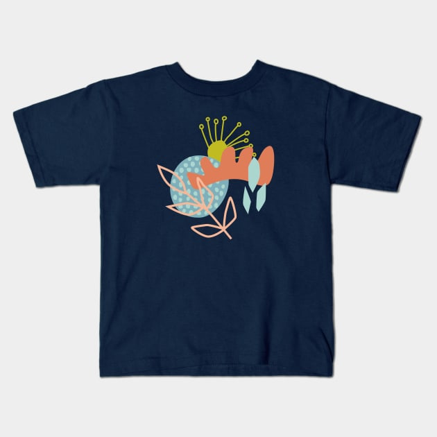 Mid-Century Abstract Floral Kids T-Shirt by latheandquill